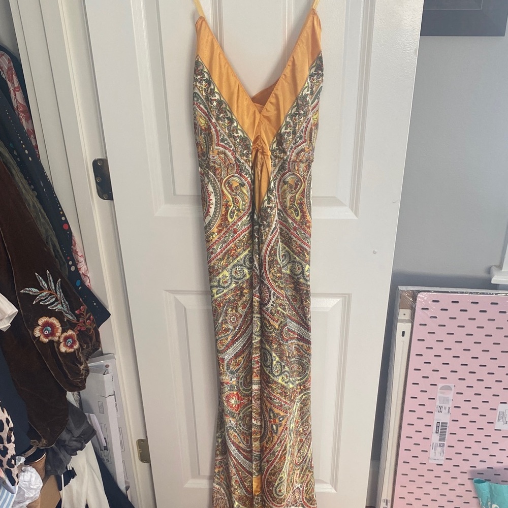 Speed Control Paisley Maxi Dress with Yellow Detail